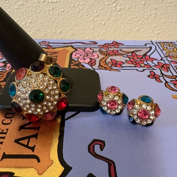 Jewelry - Pendant (no chain) and Earrings Set - Multicolored Rhinestones